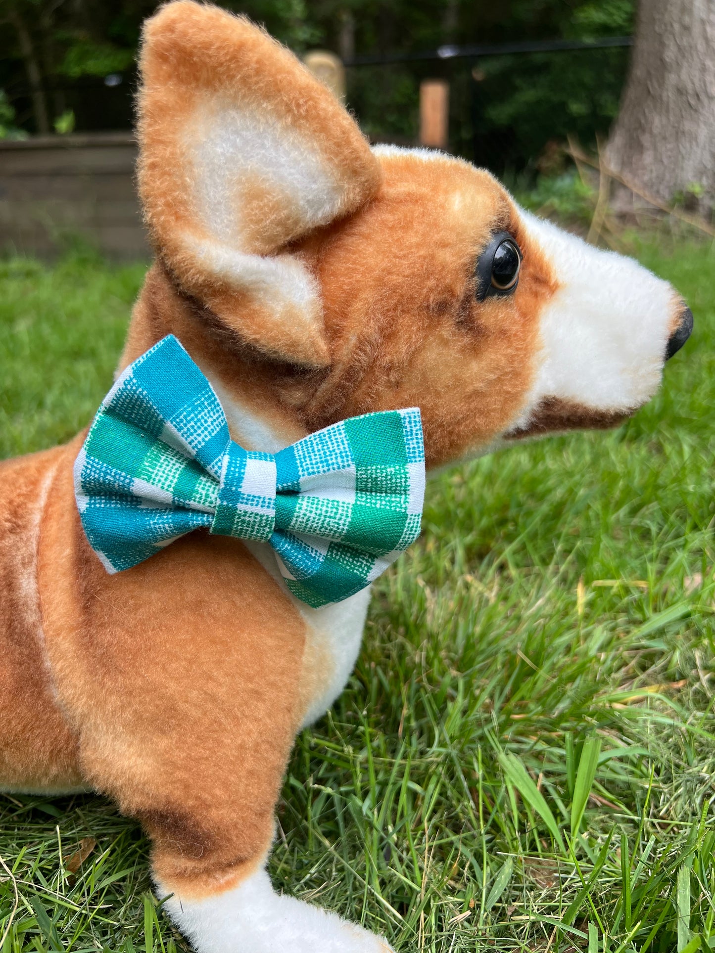 Aqua Plaid Bow Tie