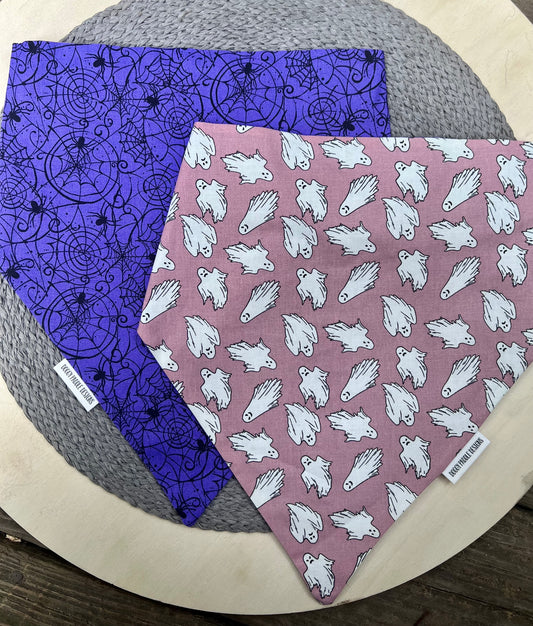 Purple Spider Web Pet Bandana | Pink Ghosts