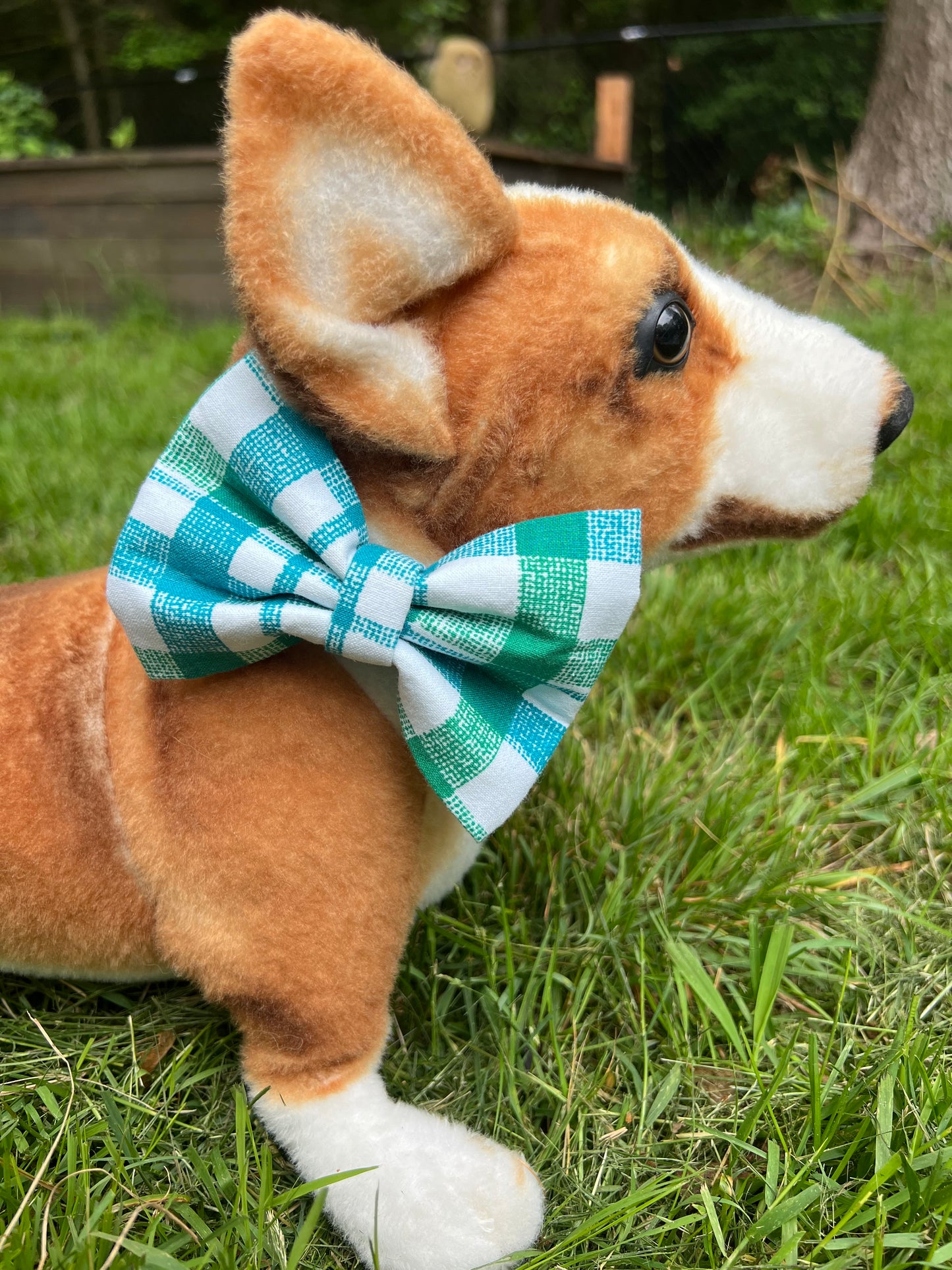 Aqua Plaid Bow Tie