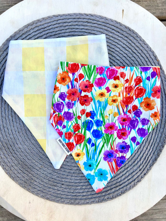 Watercolor Floral Bandana | Yellow Plaid